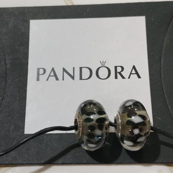 Pandora XL Black Blossoms Sterling Silver Glass Charms, Set of 2, 790752